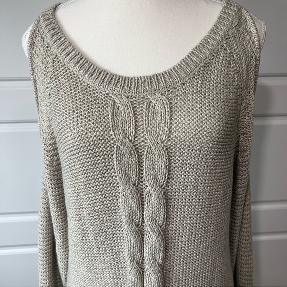 Cloth Cold Shoulder Knit Sweater Tunic Pullover Neutral Color Casual Style Large - Picture 2 of 7